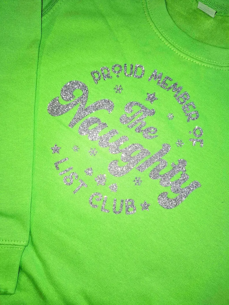Kids. Children. Toddler Custom Glitter Naughty List Sweatshirt. Jumper. Christmas. Celebration
