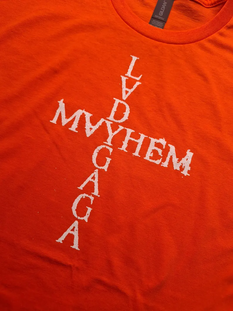 Lady Gaga mayhem cross glitter tshirt. Mayhem tour 2025