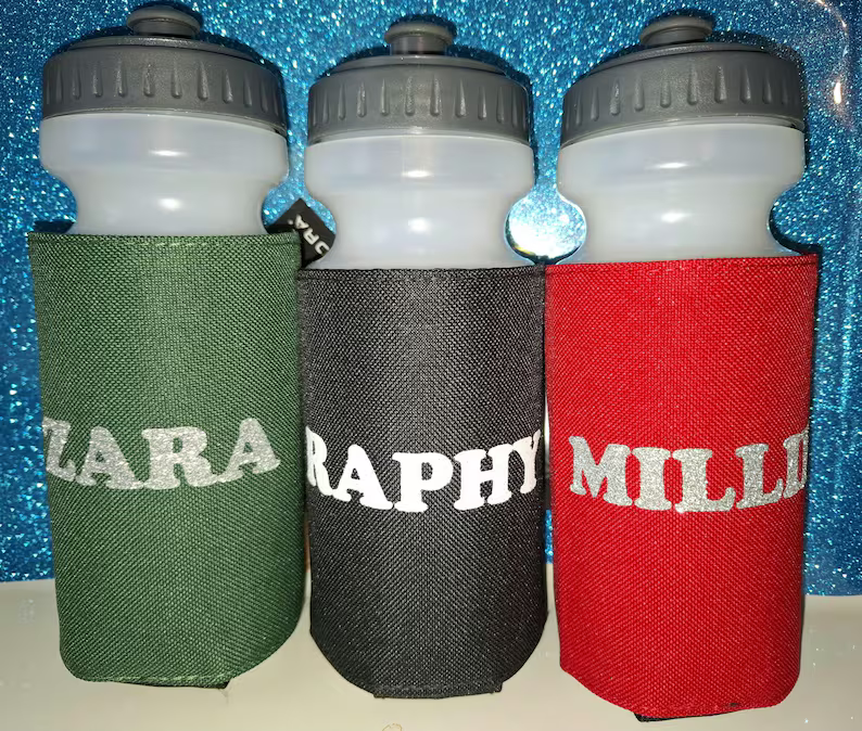 Personalised glitter name water bottle with holder