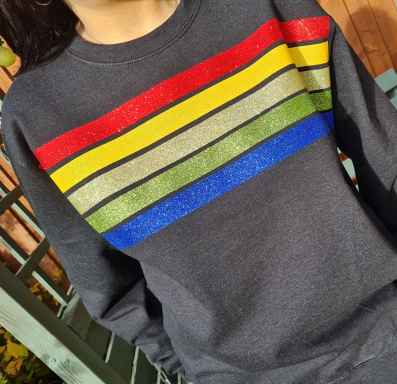 Smoke Black Retro Rainbow Glitter Pop Sweatshirt. Jumper. Gift. Birthday. Christmas