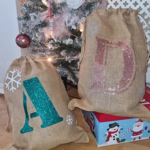 Initial Glitter Christmas Sacks