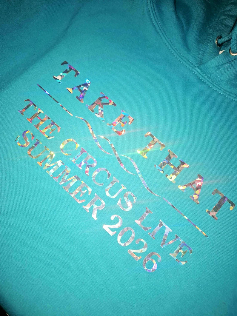 Take That inspired metallic mirror sparkle hoodie. The Circus Live Summer 2026
